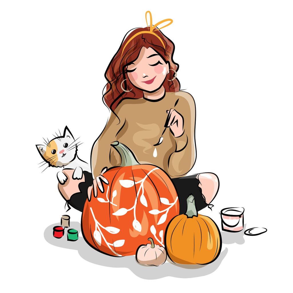 woman autumn decor pumpkins fall 6691311